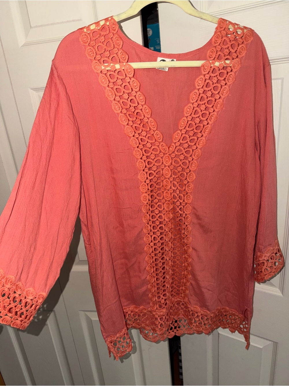 Lagaci Coral Crochet V-Neck Tunic